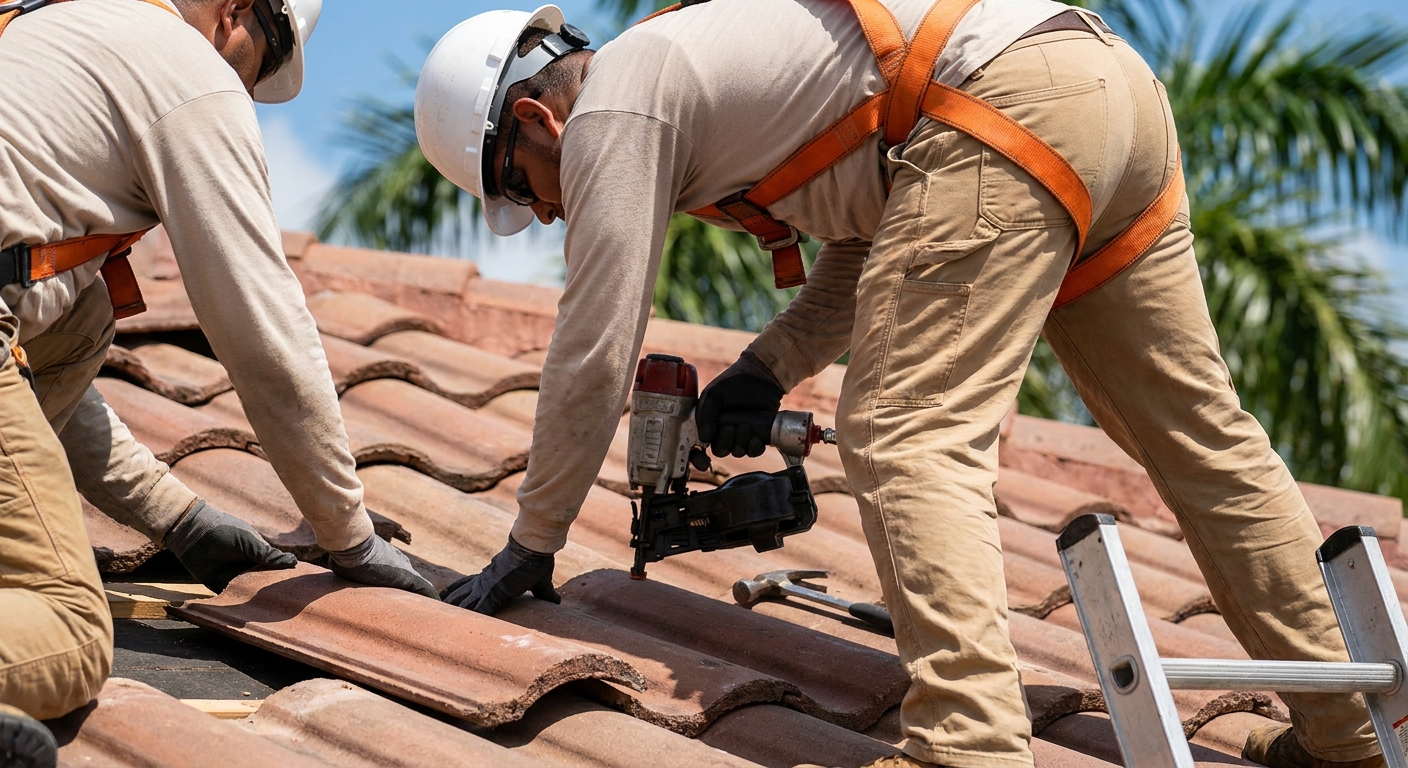 A1 Pro Roofing crew installing roof tiles